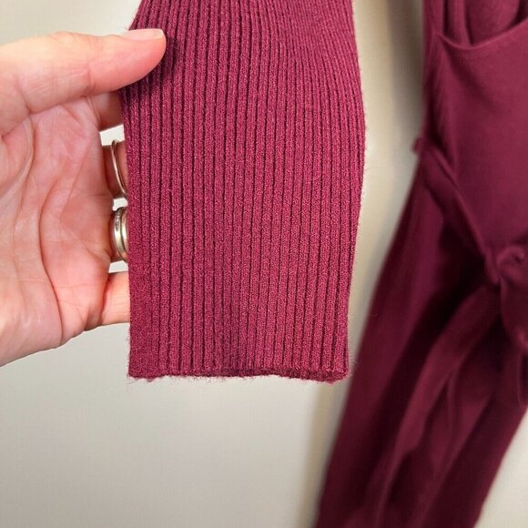 Bohme Ledger Sweater Dress Size XS Burgundy Midi Bodycon Tie Waist Ribbed - Picture 8 of 12